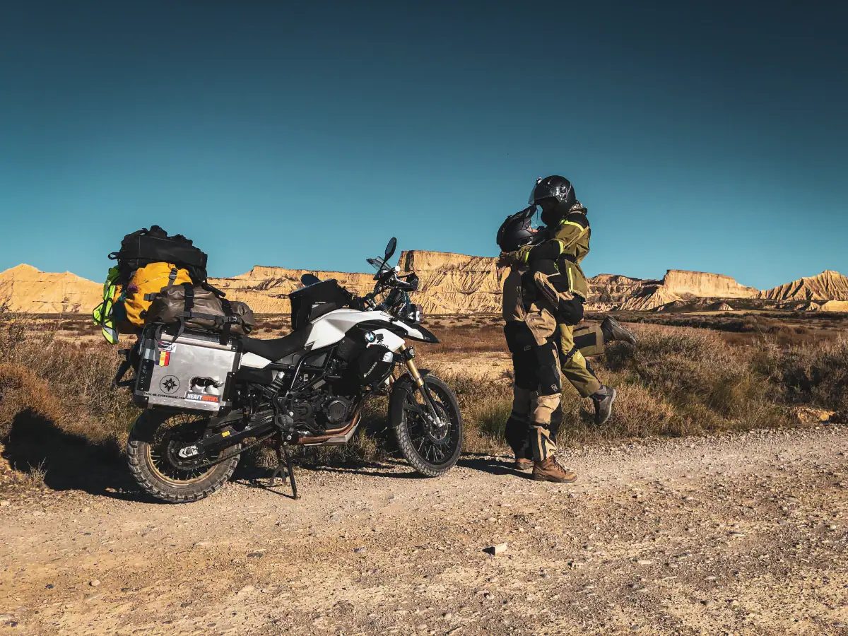 Vins and Nathalia on Falkor in the Bardenas Reales desert, Spain