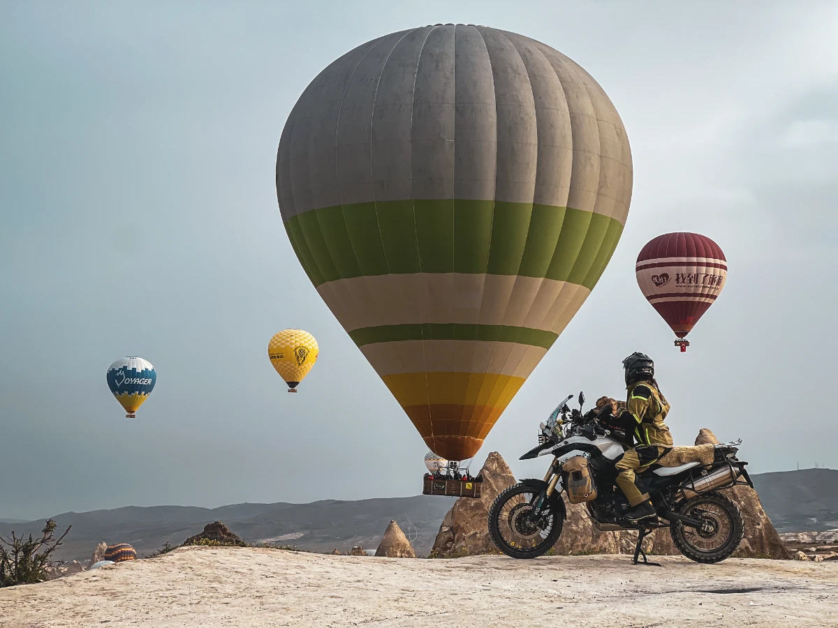 Motorbike parked in Cappadocia rock formations