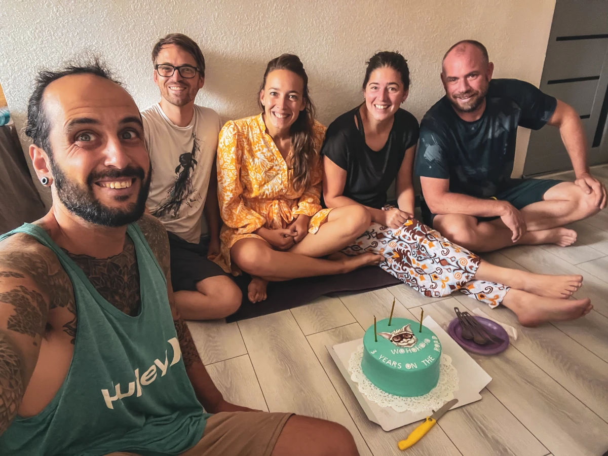 Celebrating 3 years on the road with our friends at Green House Hostel in Dushanbe