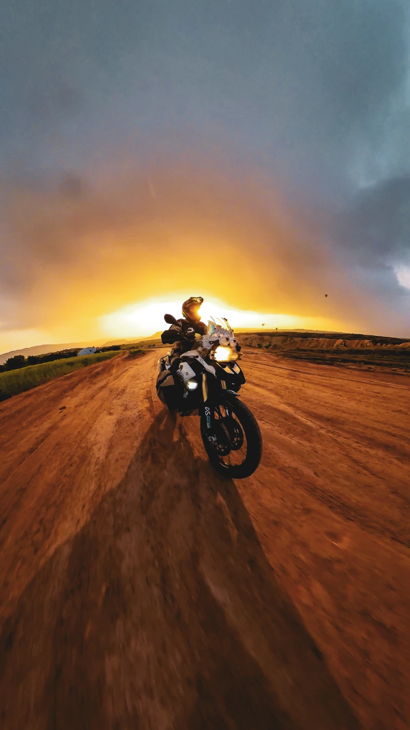 Insta360 X5 best 360 motorcycle camera: sunset in Cappadocia Turkey