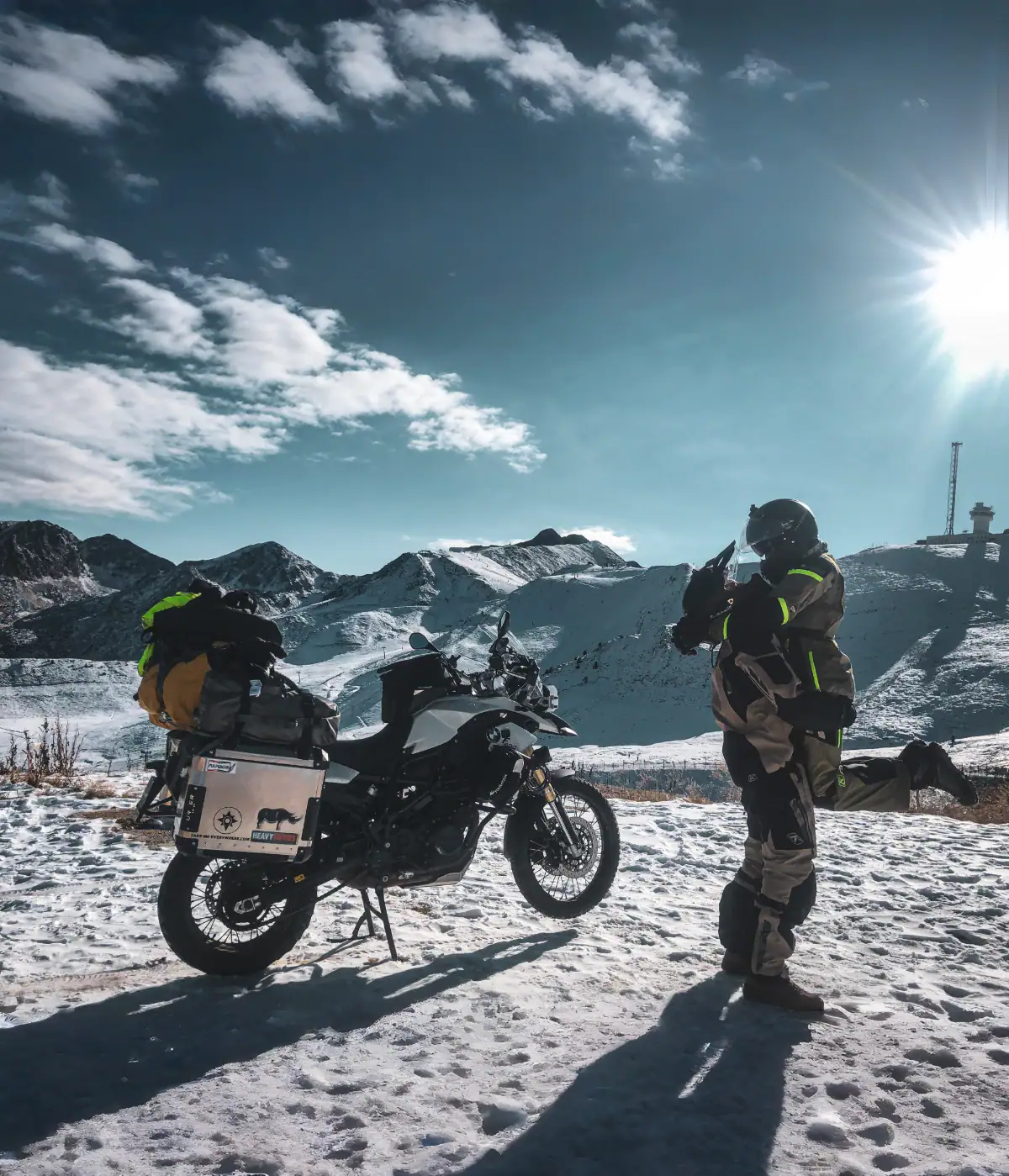 Motorcycle couple Andorra winter