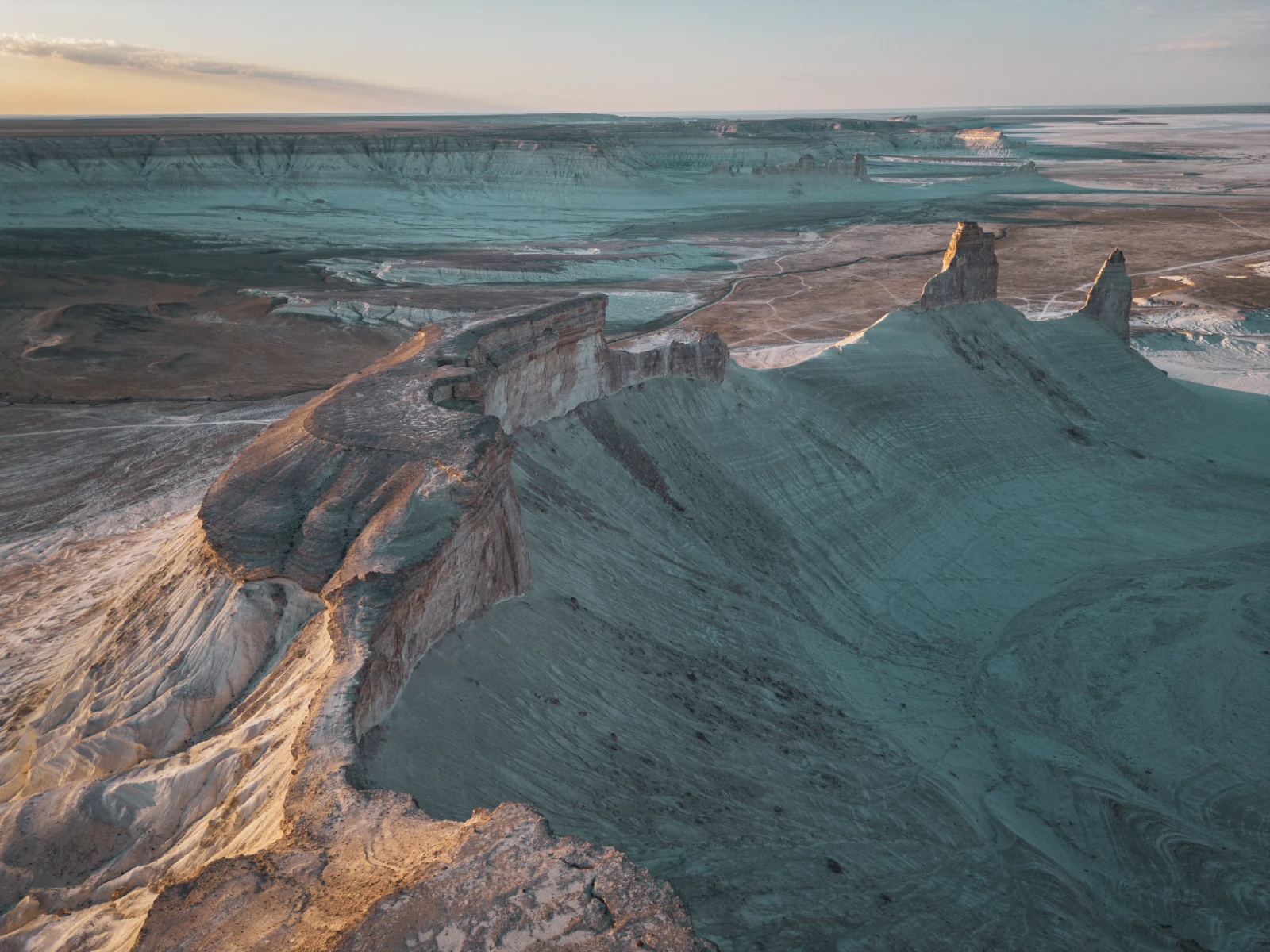 Bozjyra geological formation — Mangystau Desert Kazakhstan from drone