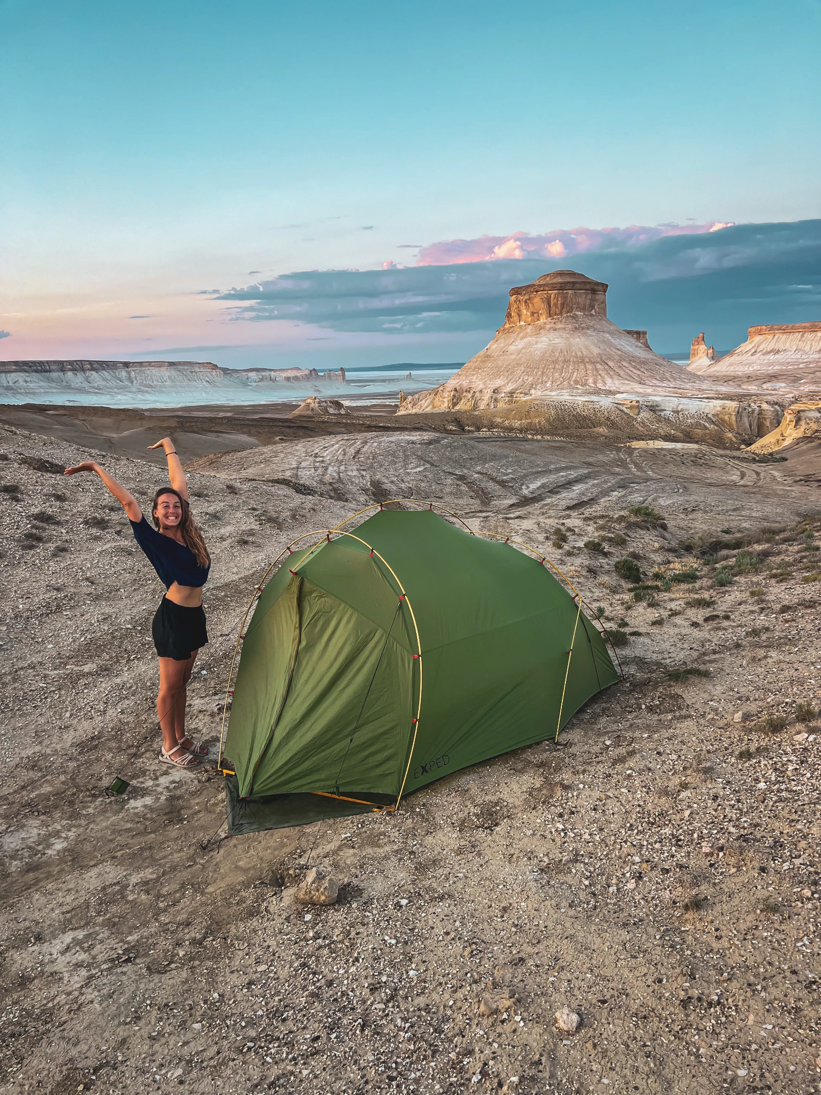 Wild camping at Bozjyra — Exped Outerspace 2 tent at Mangystau desert