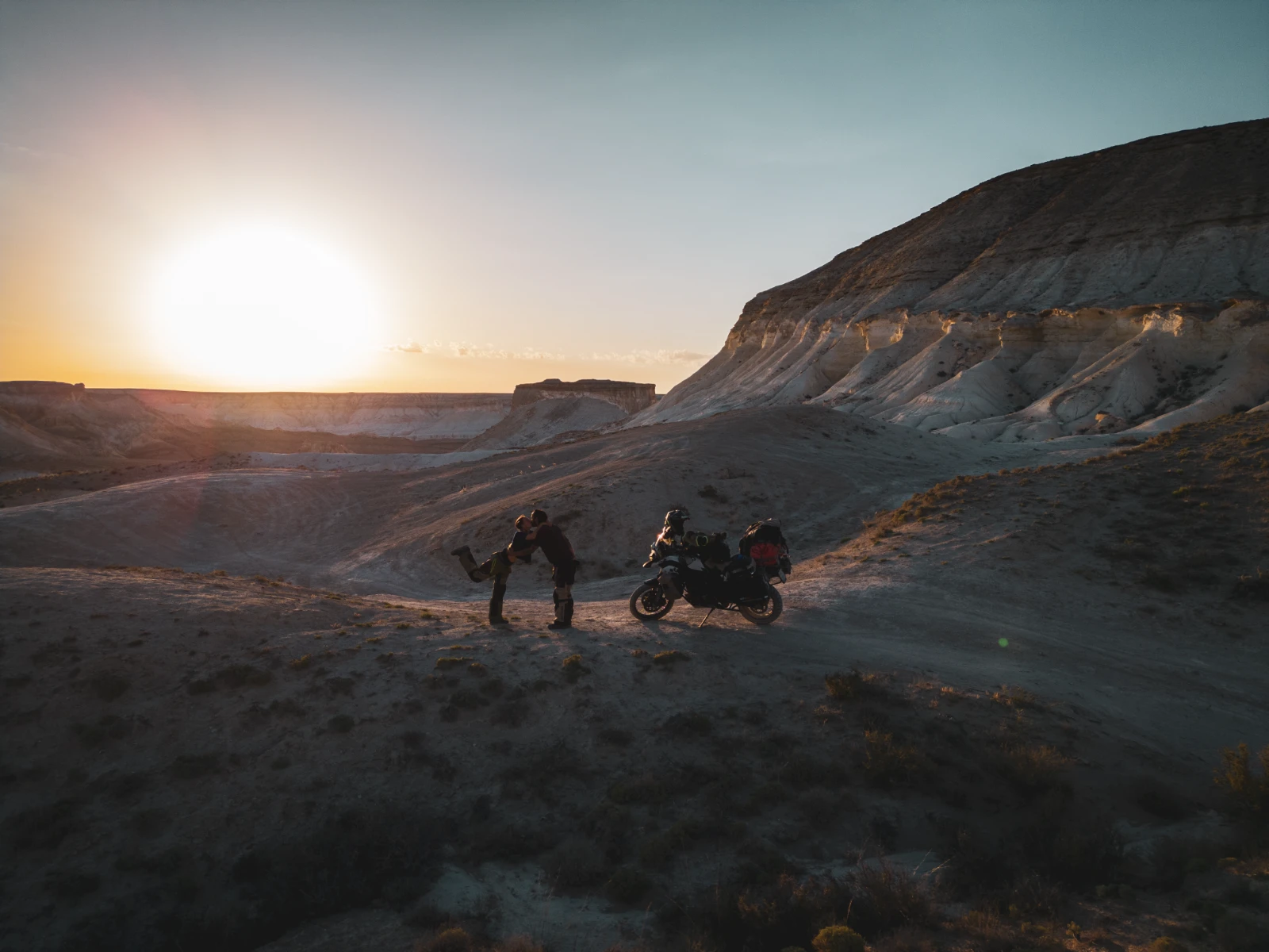 Couple on motorcycle — Mangystau road