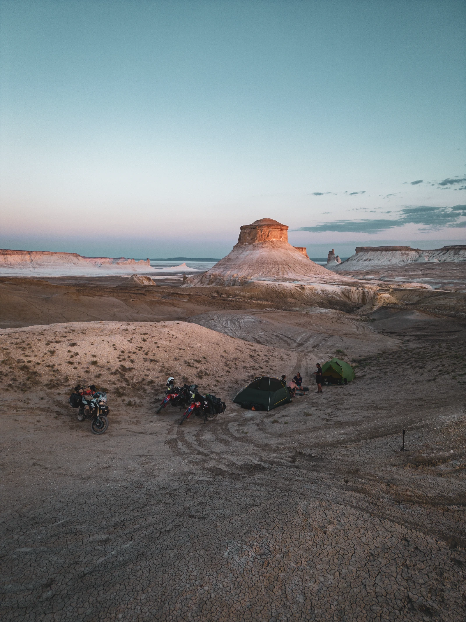 Wild camping with friends Mangystau Desert