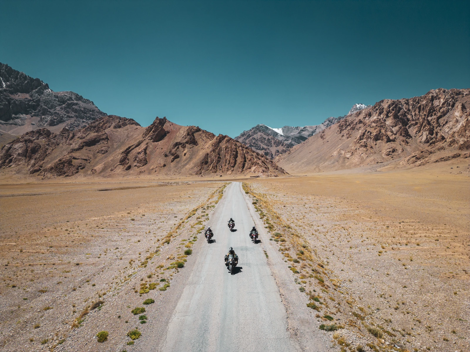Drone view desert road Pamir