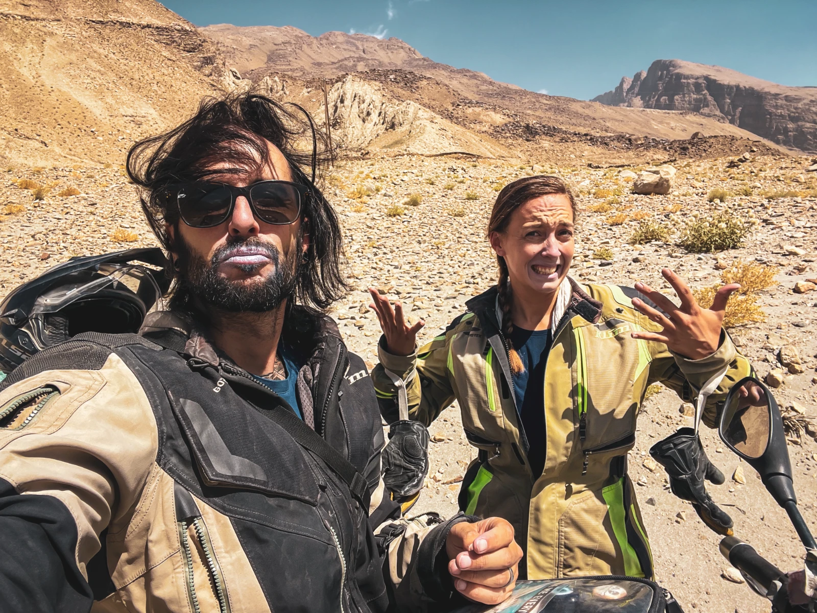 Vins and Natha's gear and look during the Pamir Highway motorcycle journey