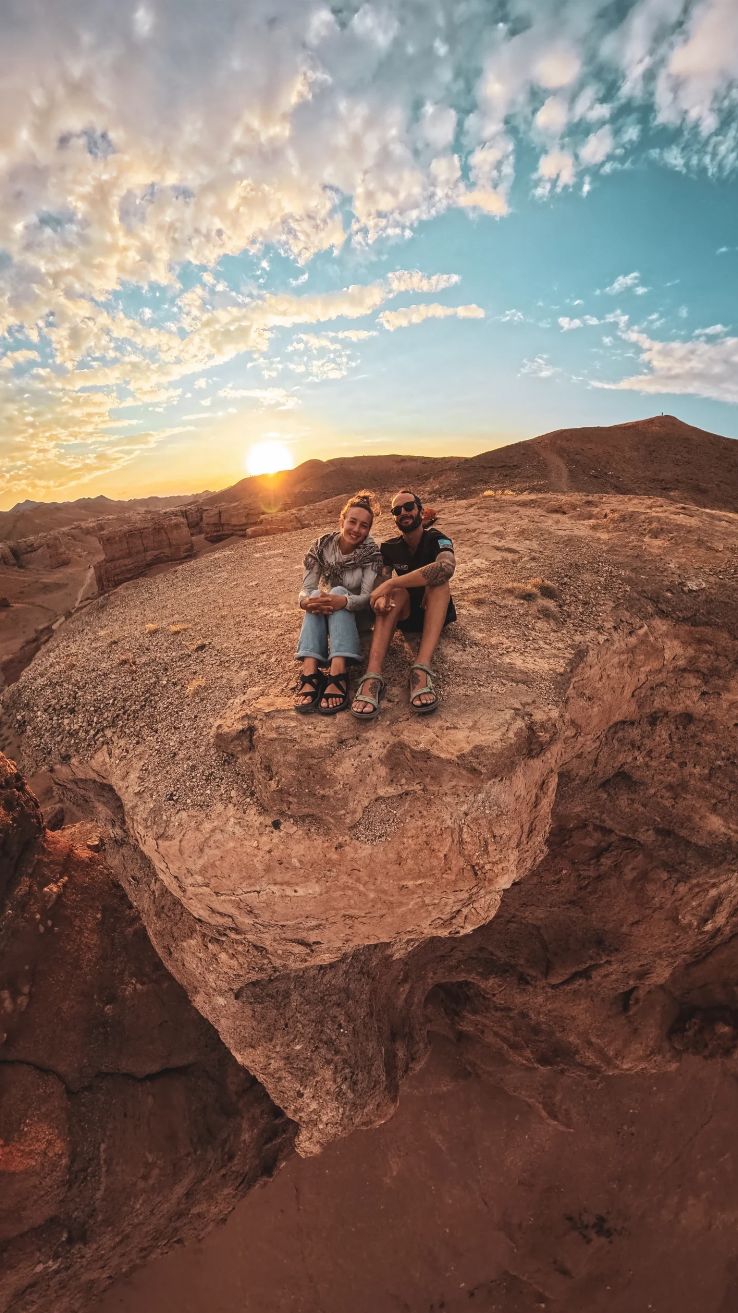 couple Charyn Canyon sunset Kazakhstan anniversary