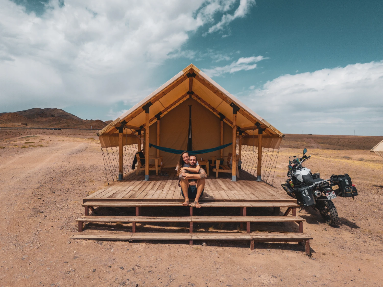 wild camping Charyn Canyon Kazakhstan motorcycle travel