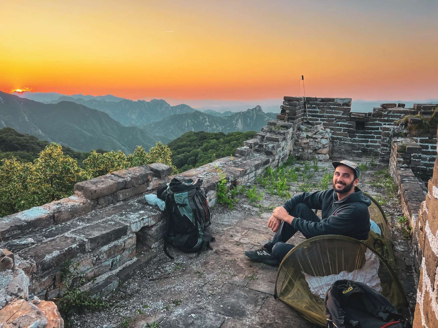 motorcycle travel China Great Wall sleeping bivouac