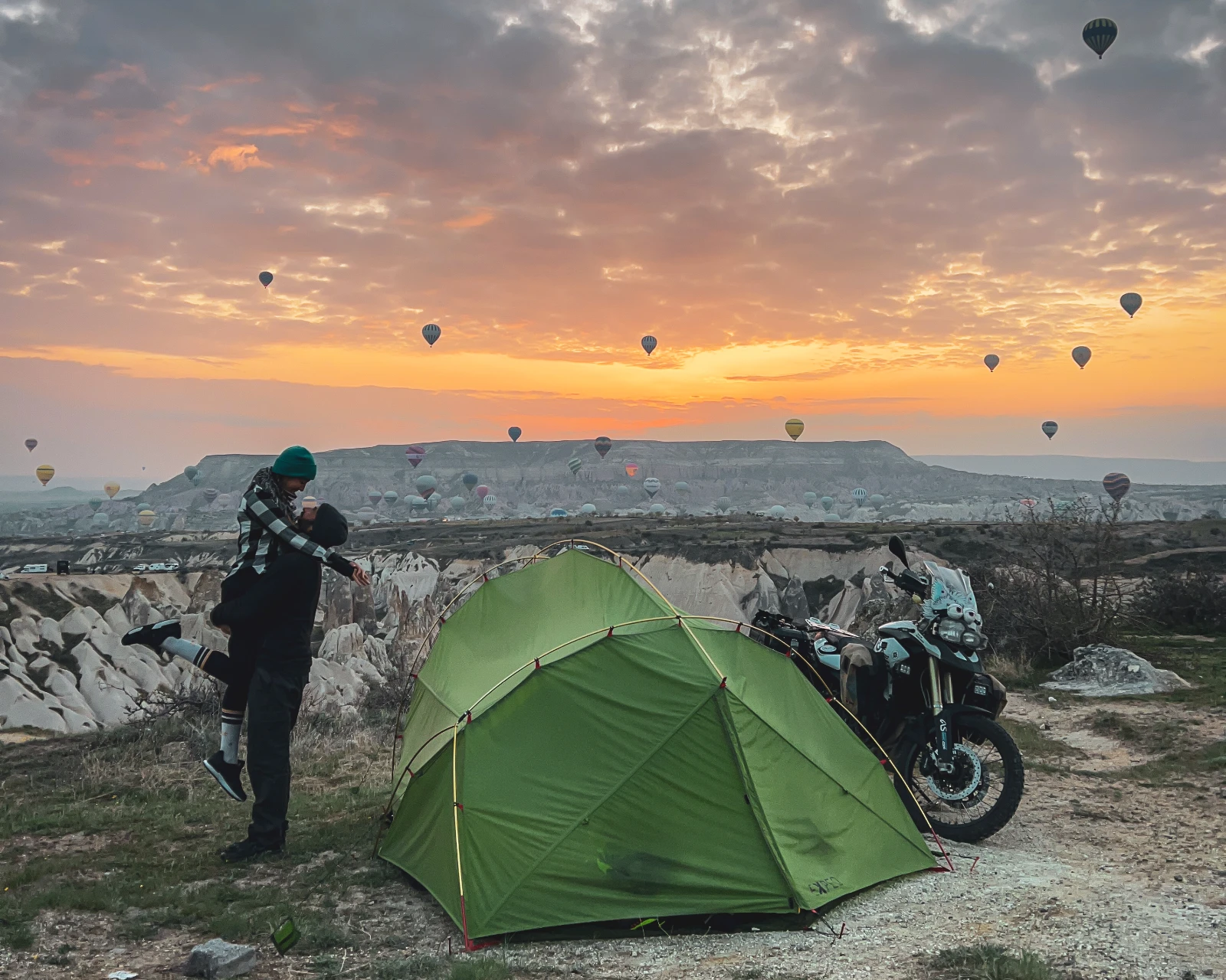 Wild camping bivouac on a Turkey by motorcycle trip in Cappadocia