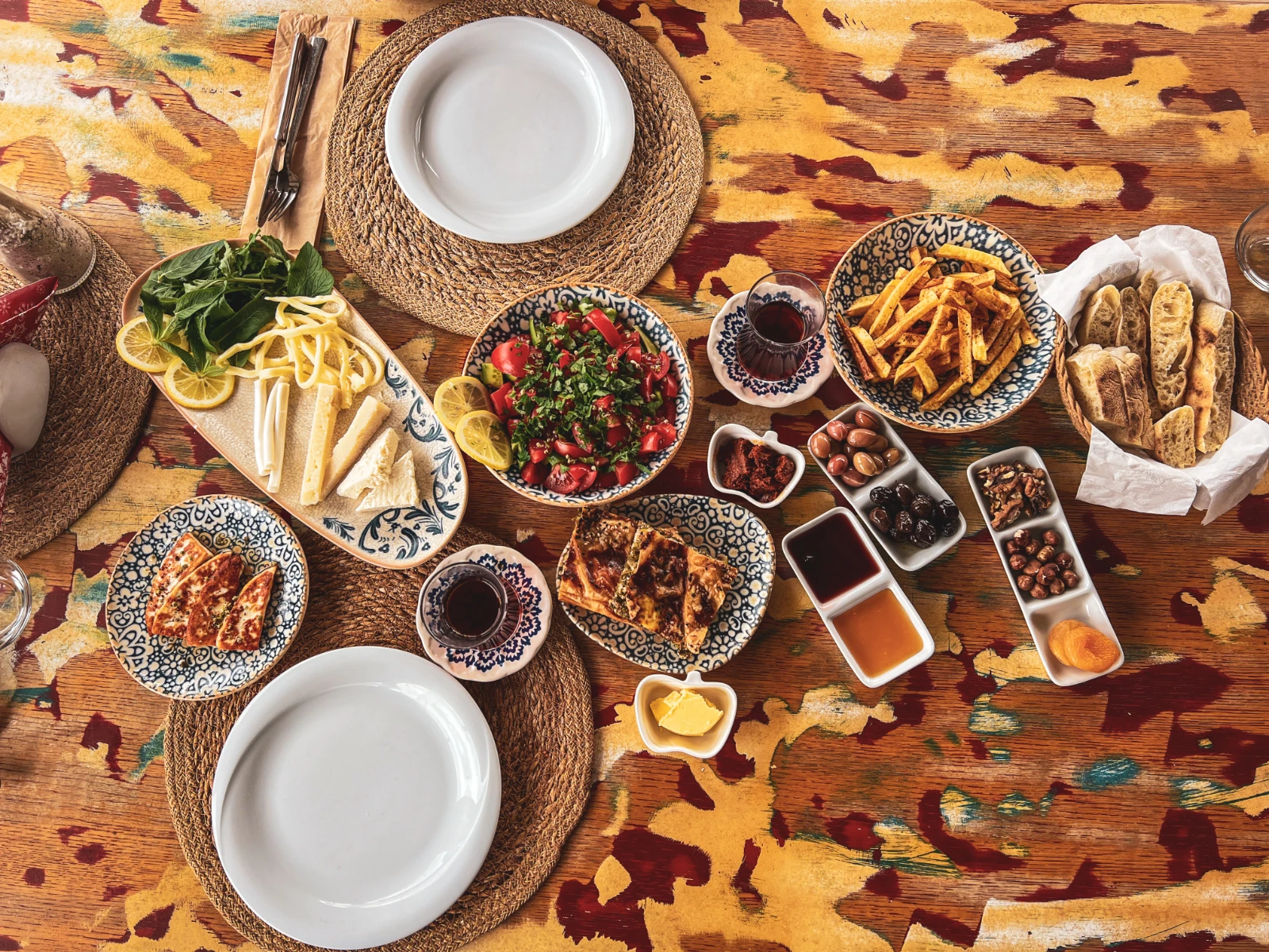Traditional Turkish breakfast spread, fuel for a day of Turkey by motorcycle riding