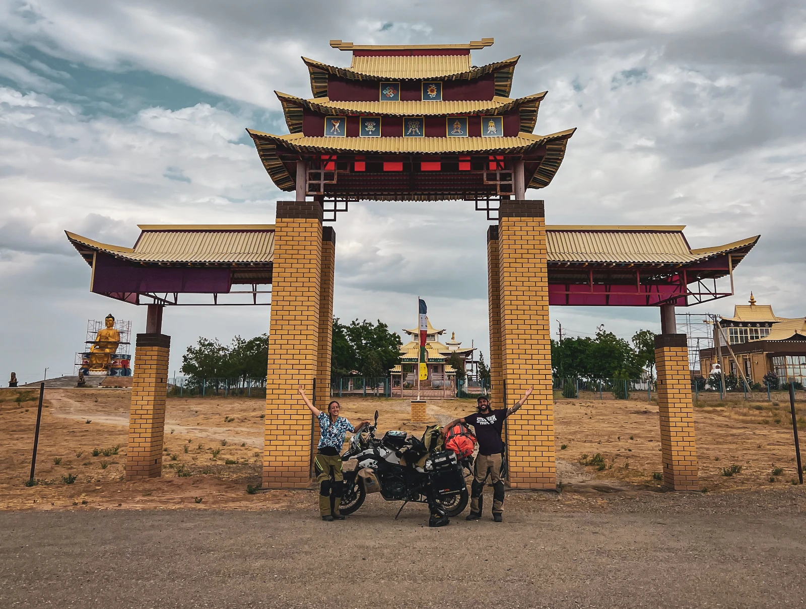 Buddhist stupa in Lagan, Kalmykia, an unexpected stop during our Russia motorcycle transit