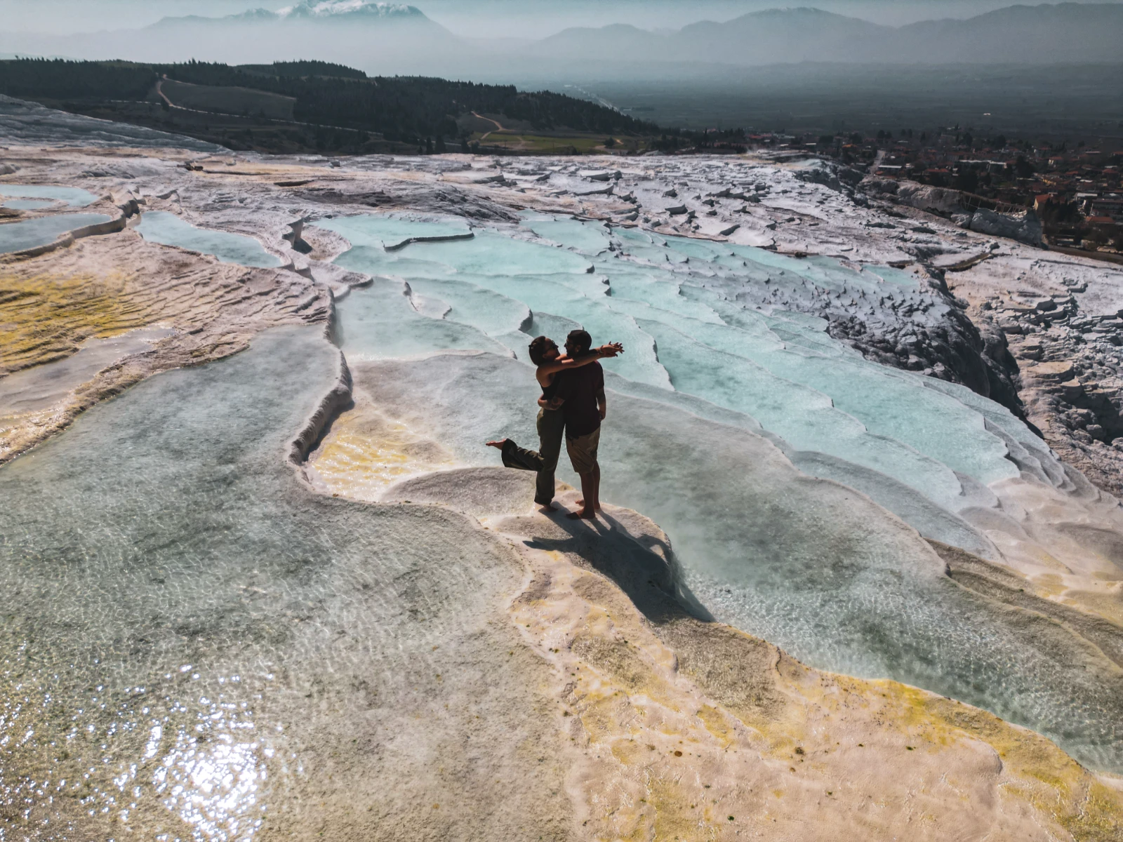 White travertine terraces of Pamukkale, Turkey by motorcycle guide