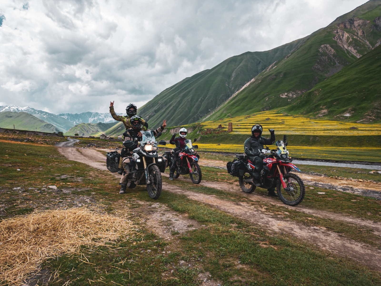Motorcycle crew riding through Truso Valley, Georgia