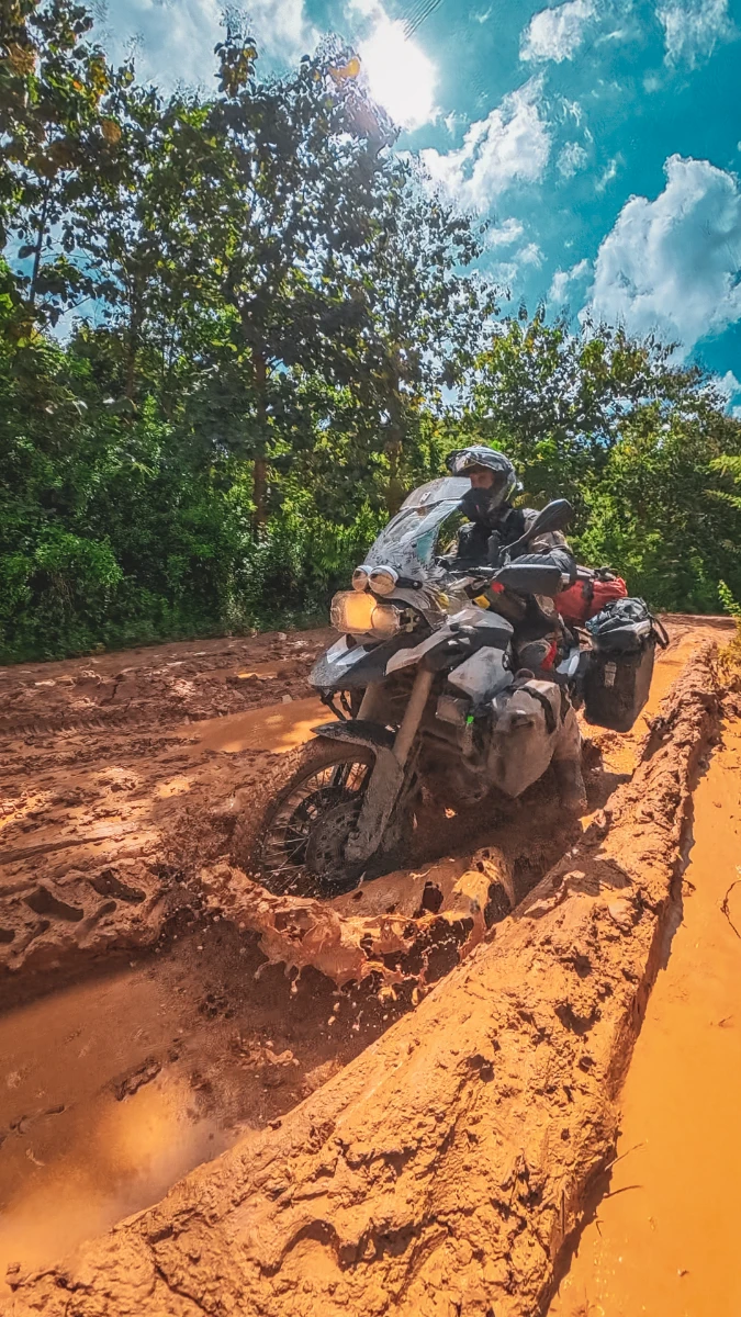 Laos muddy offroad track stuck