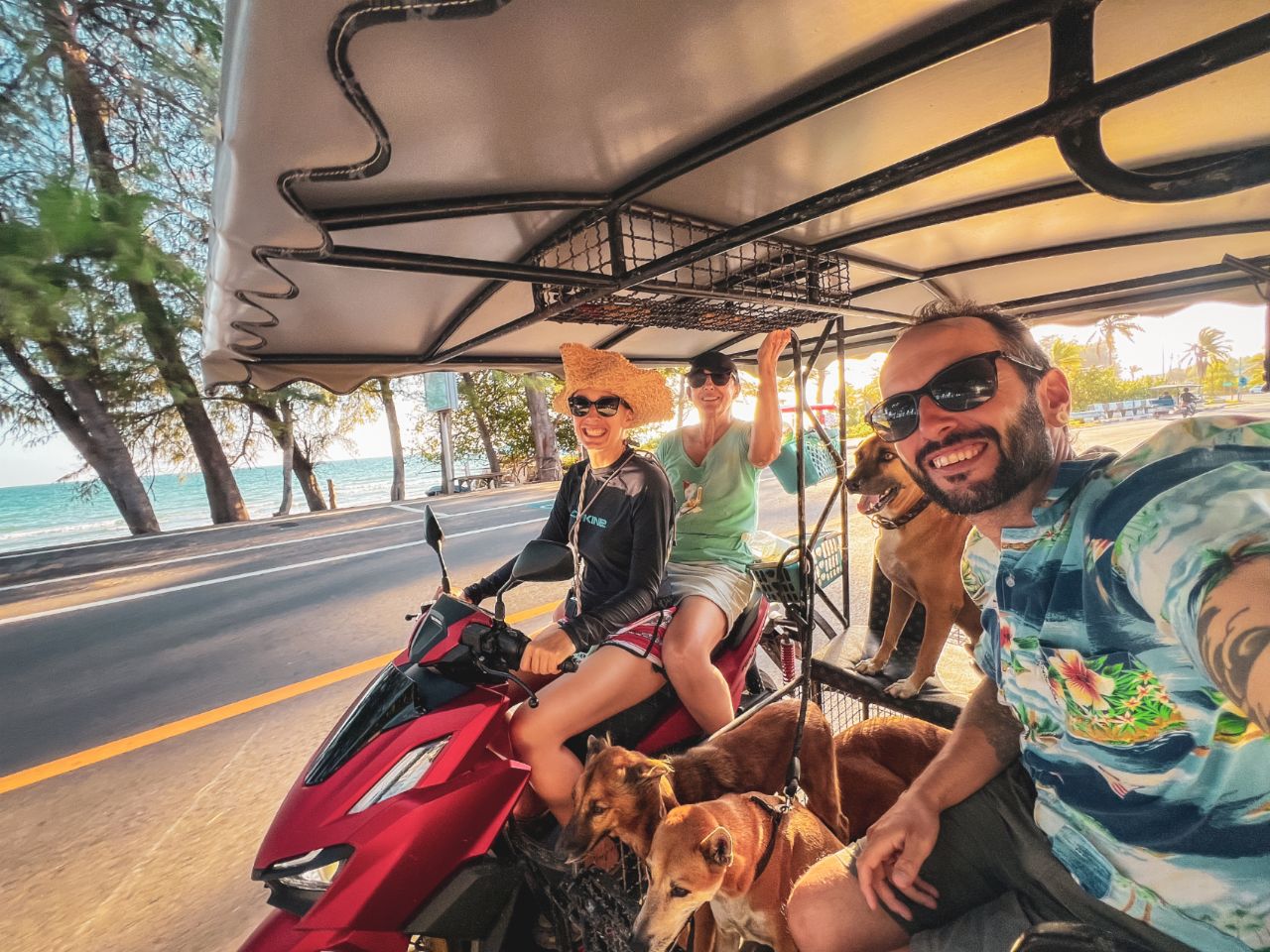 motorcycle travel Thailand 5th anniversary Maria family Rayong Saleng dogs celebration
